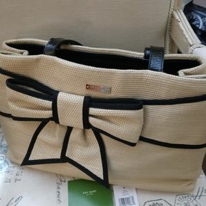 Classic "Kate Spade" Straw Bag, With Bow & Floral Lining..